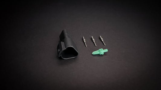 Deutsch DT 3 Way black receptacle with size 16 nickel-plated pins