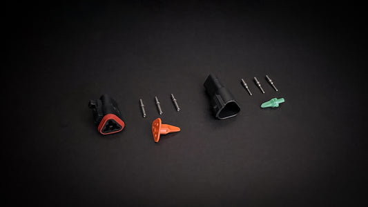 Deutsch DT 3 Way black receptacle and plug set with size 16 nickel-plated pins and sockets