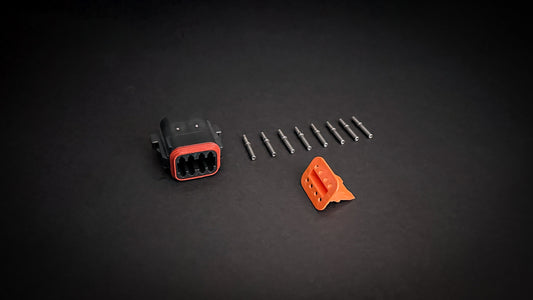 Deutsch DT 8 Way black plug with size 16 nickel-plated sockets