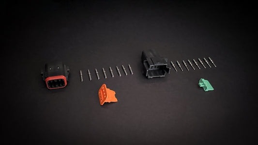 Deutsch DT 8 Way black receptacle and plug set with size 16 nickel-plated pins and sockets