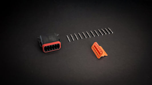 Deutsch DT 12 Way black plug with size 16 nickel-plated sockets