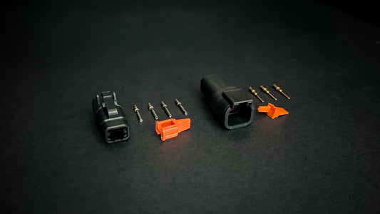 Deutsch DTM 4 Way receptacle and plug set black with size 20 mil-spec gold-plated pins and sockets