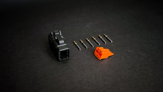 Deutsch DTM 6 Way black plug with size 20 mil-spec gold-plated sockets