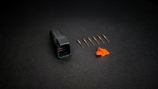 Deutsch DTM 6 Way black receptacle with size 20 mil-spec gold-plated pins