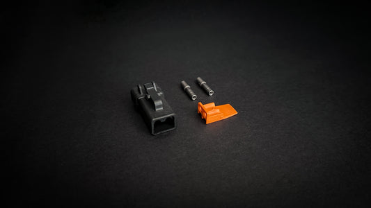 Deutsch DTP 2 Way black plug with size 12 nickel-plated sockets