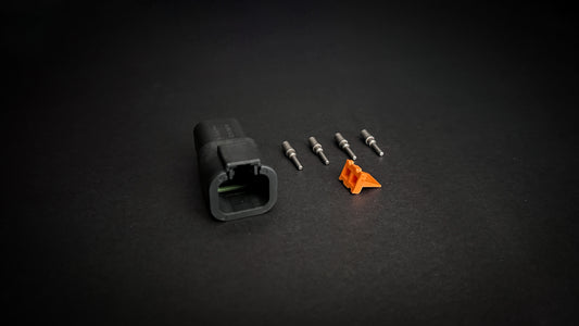 Deutsch DTP 4 Way black receptacle with size 12 nickel-plated pins