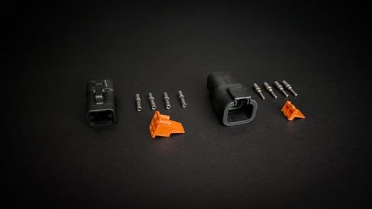 Deutsch DTP 4 Way black receptacle and plug set with size 12 nickel-plated pins and sockets