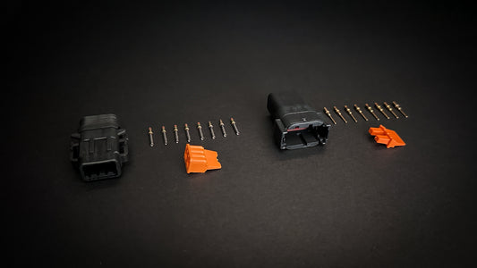 Deutsch DTM 8 Way receptacle and plug set black with size 20 mil-spec gold-plated pins and sockets