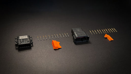 Deutsch DTM 12 Way receptacle and plug set black with size 20 mil-spec gold-plated pins and sockets