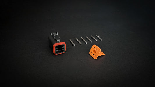 Deutsch DT 6 Way black plug with size 16 nickel-plated sockets