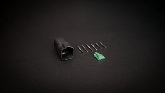 Deutsch DT 6 Way black receptacle with size 16 nickel-plated pins