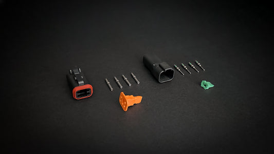 Deutsch DT 4 Way black receptacle and plug set with size 16 nickel-plated pins and sockets