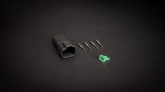 Deutsch DT 4 Way black receptacle with size 16 nickel-plated pins