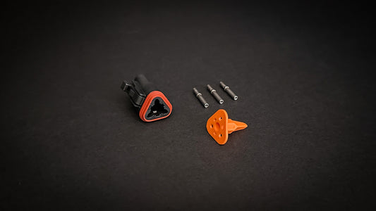 Deutsch DT 3 Way black plug with size 16 nickel-plated sockets