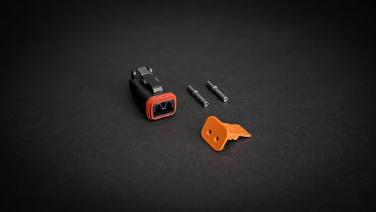 Deutsch DT 2 Way black plug with size 16 nickel-plated sockets