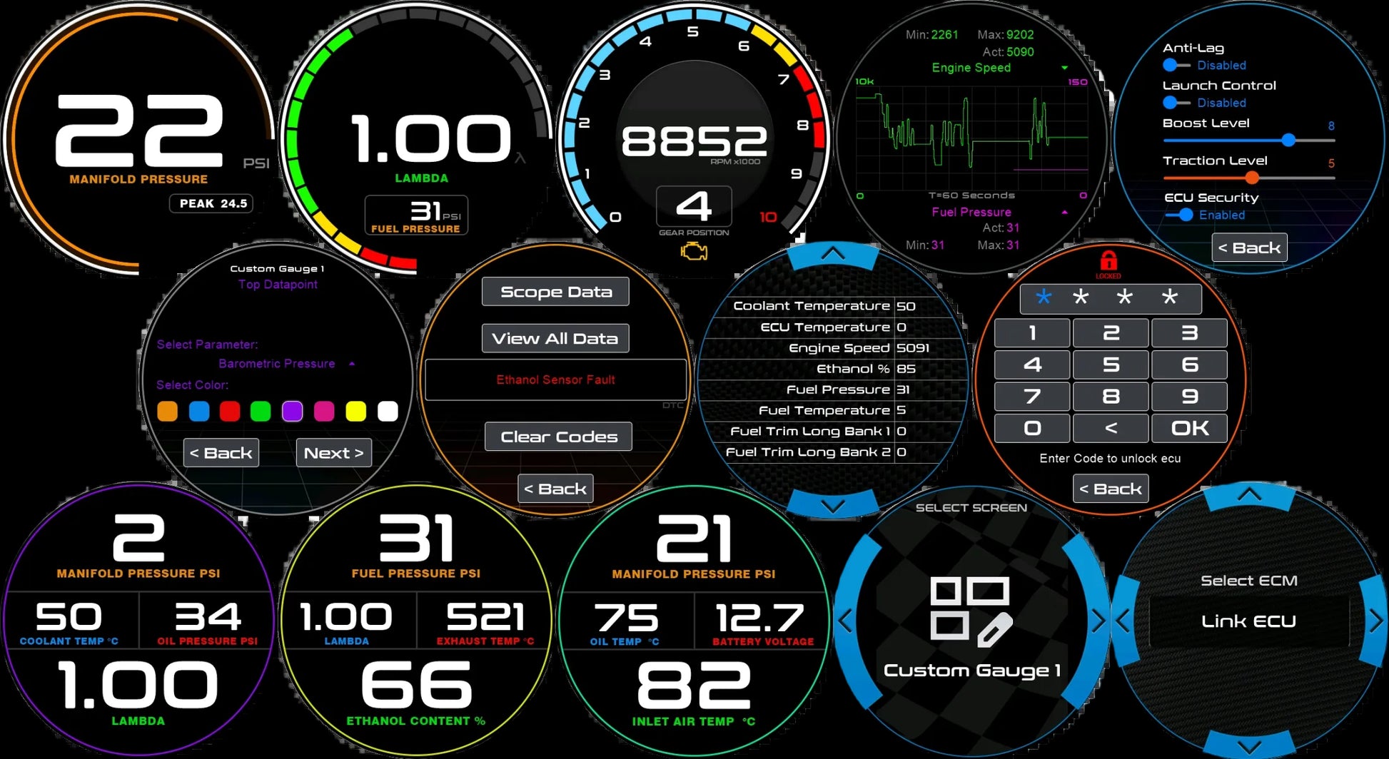 ADV80 CAN Gauge digital display with IPS touchscreen in aluminium housing