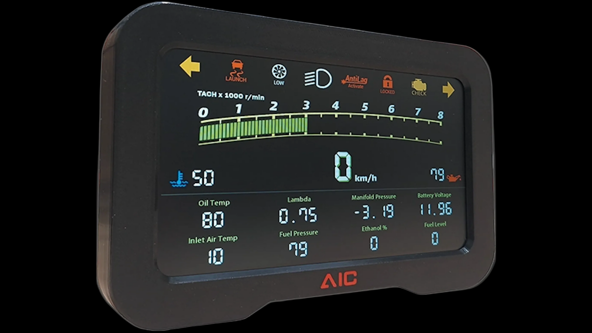 RD3 digital dash installed in performance car displaying live CAN bus data